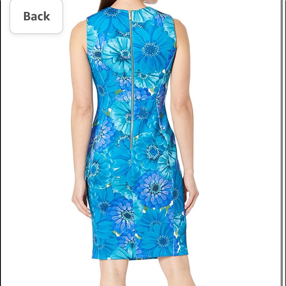 CLAVIN KLEIN dress size 4 blue flower sleeveless dress zipper closure. - Picture 6 of 12
